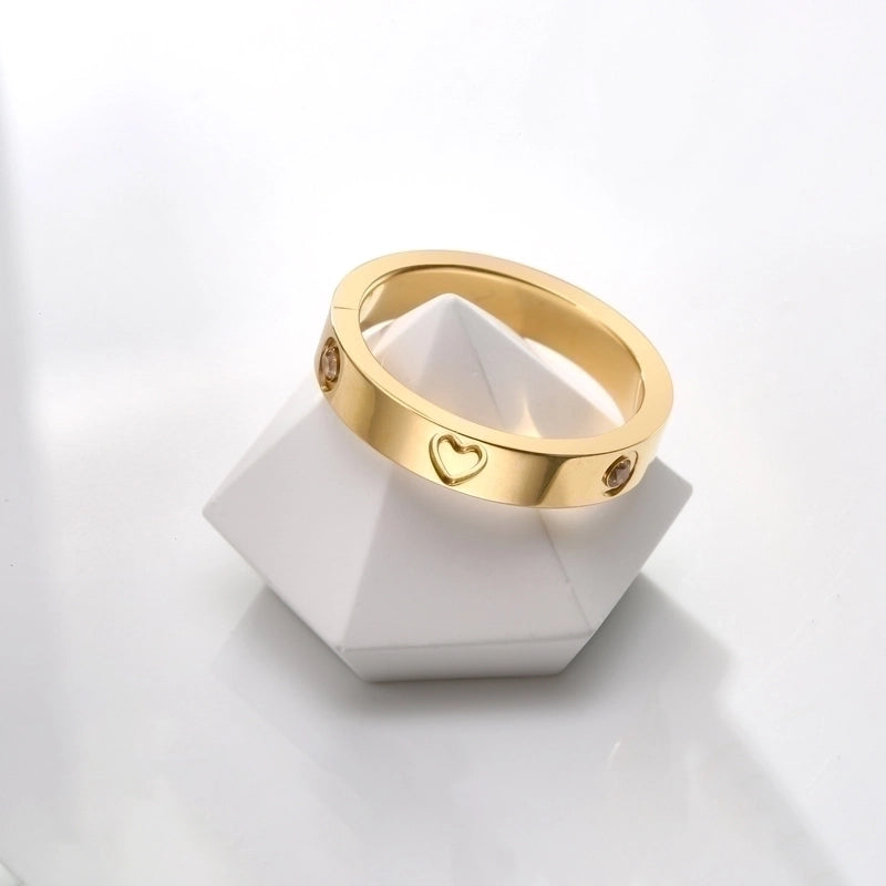 Minimalist Heart Shape Titanium Steel Zircon Rings