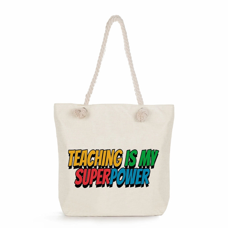 Women's Cotton And Linen Letter Classic Style Square Zipper Tote Bag