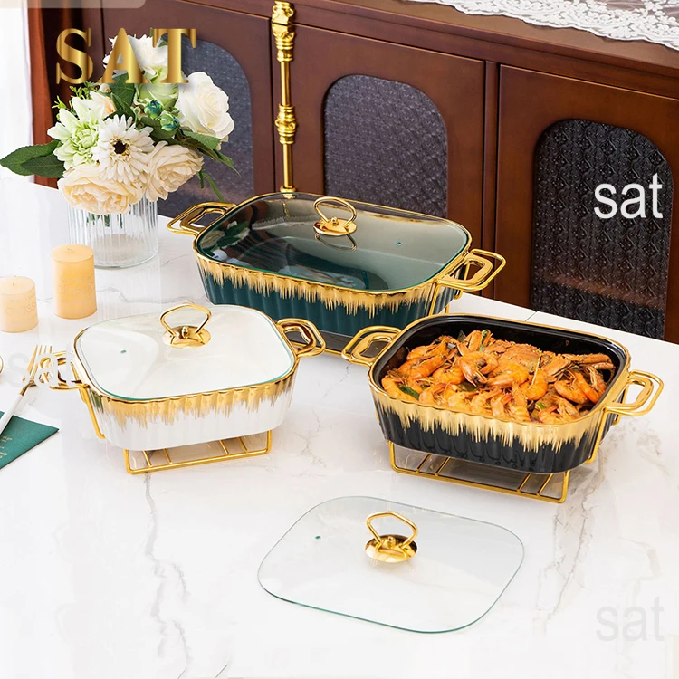 LUXURY CERAMIC BUFFET HEATER SOUP POT AND BAKING TRAY - 3 PCS SET