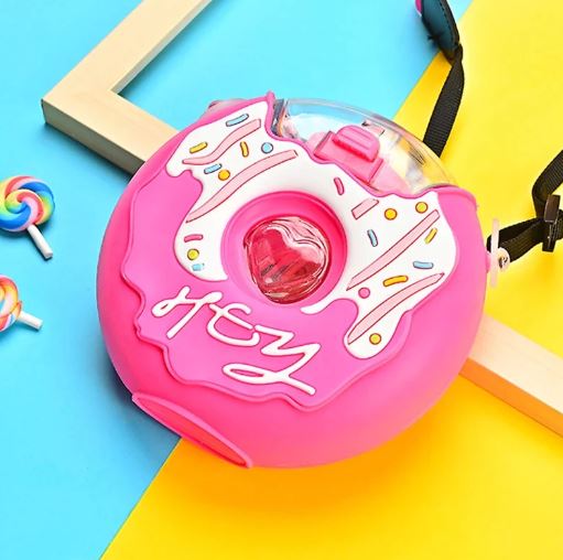 CREATIVE DONUT WATER BOTTLE WITH STRAW CARTOON CUTE DOUGHNUT KETTLE