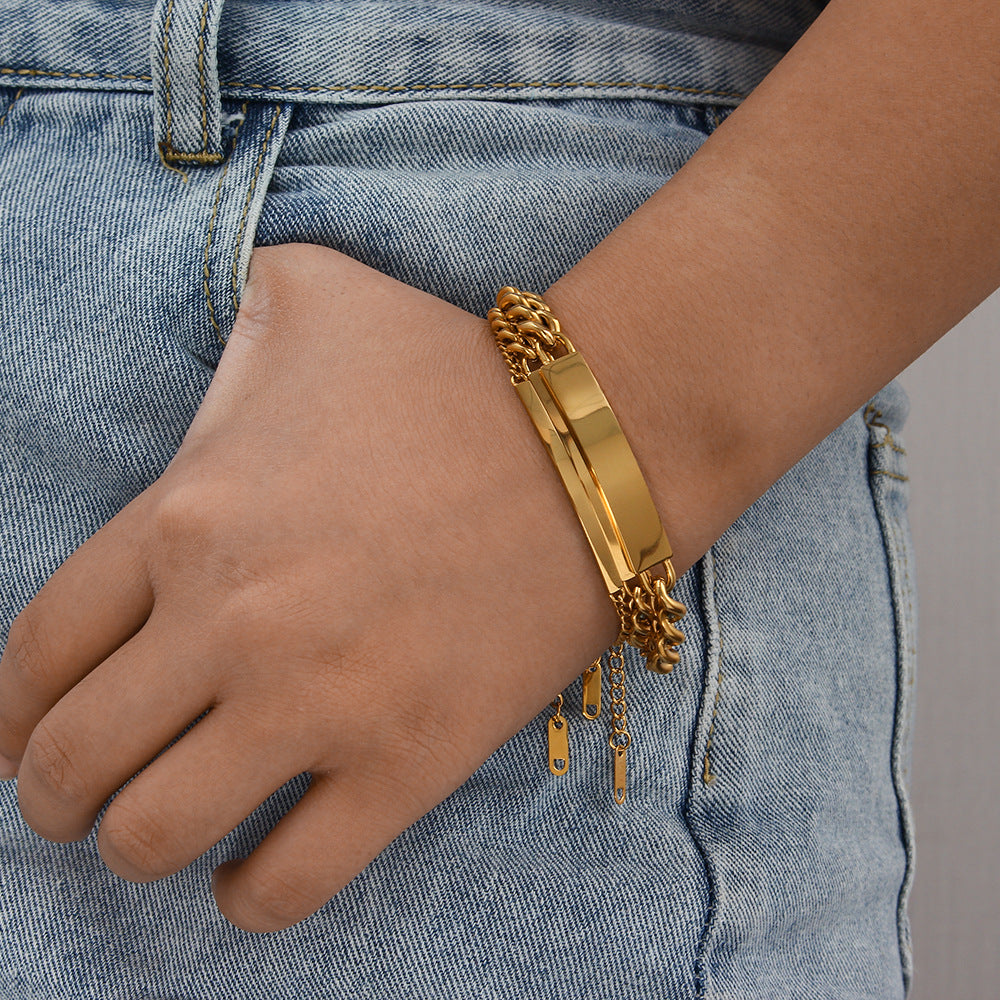 Women Fashion Quadrilateral Geometric Stainless Steel 18K Gold Plated Bracelets