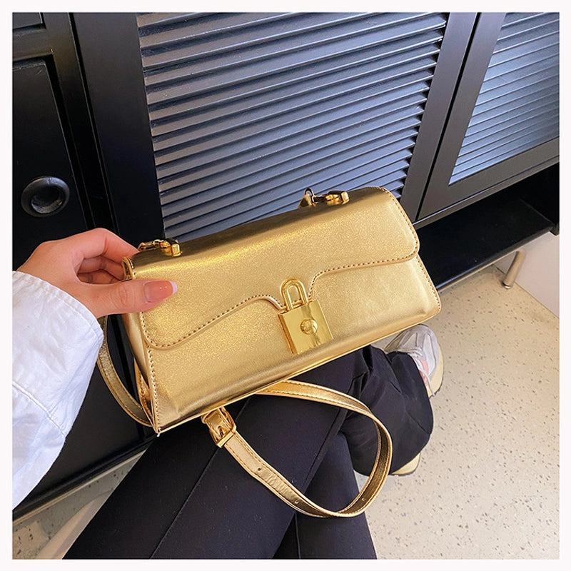 Women's Medium All Seasons Pu Leather Solid Color Streetwear Square Lock Clasp Underarm Bag