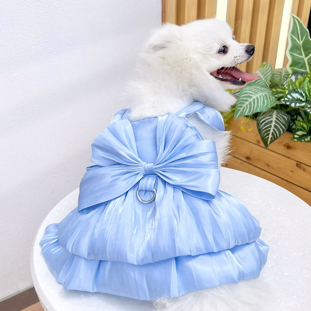 Solid Color Bow Layered Dog Harness Dress