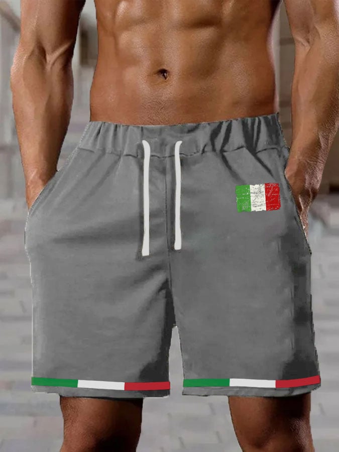 Men's Italian Flag Printed Casual Shorts