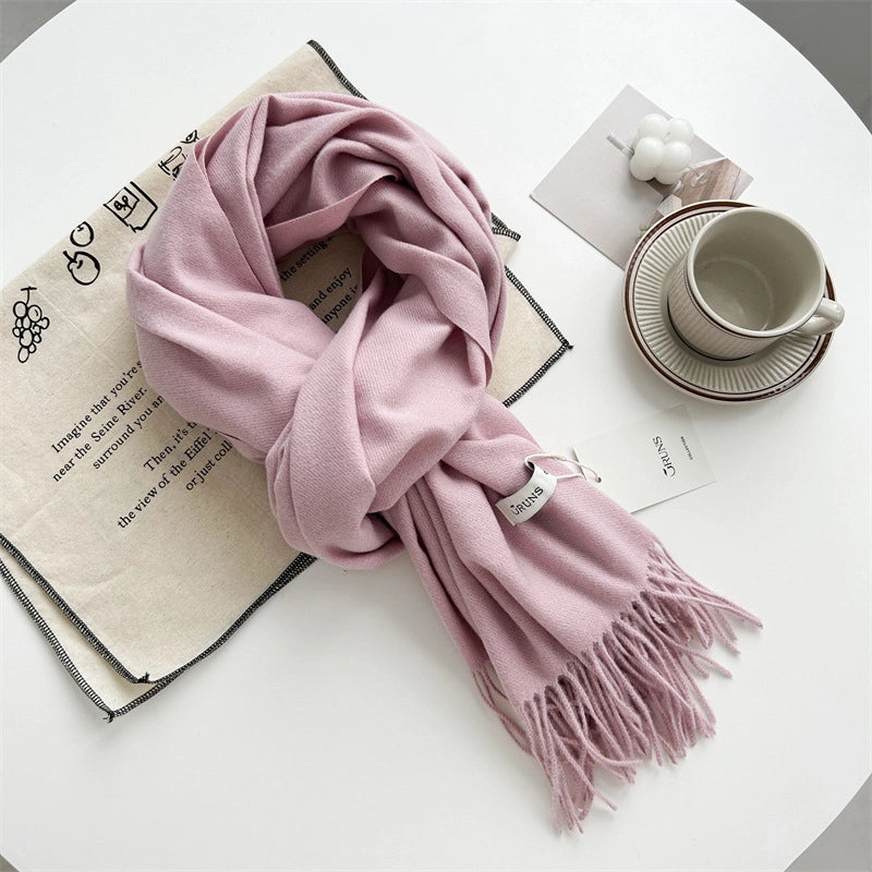 Women's Elegant Minimalist Solid Color Imitation Cashmere Tassel Scarf