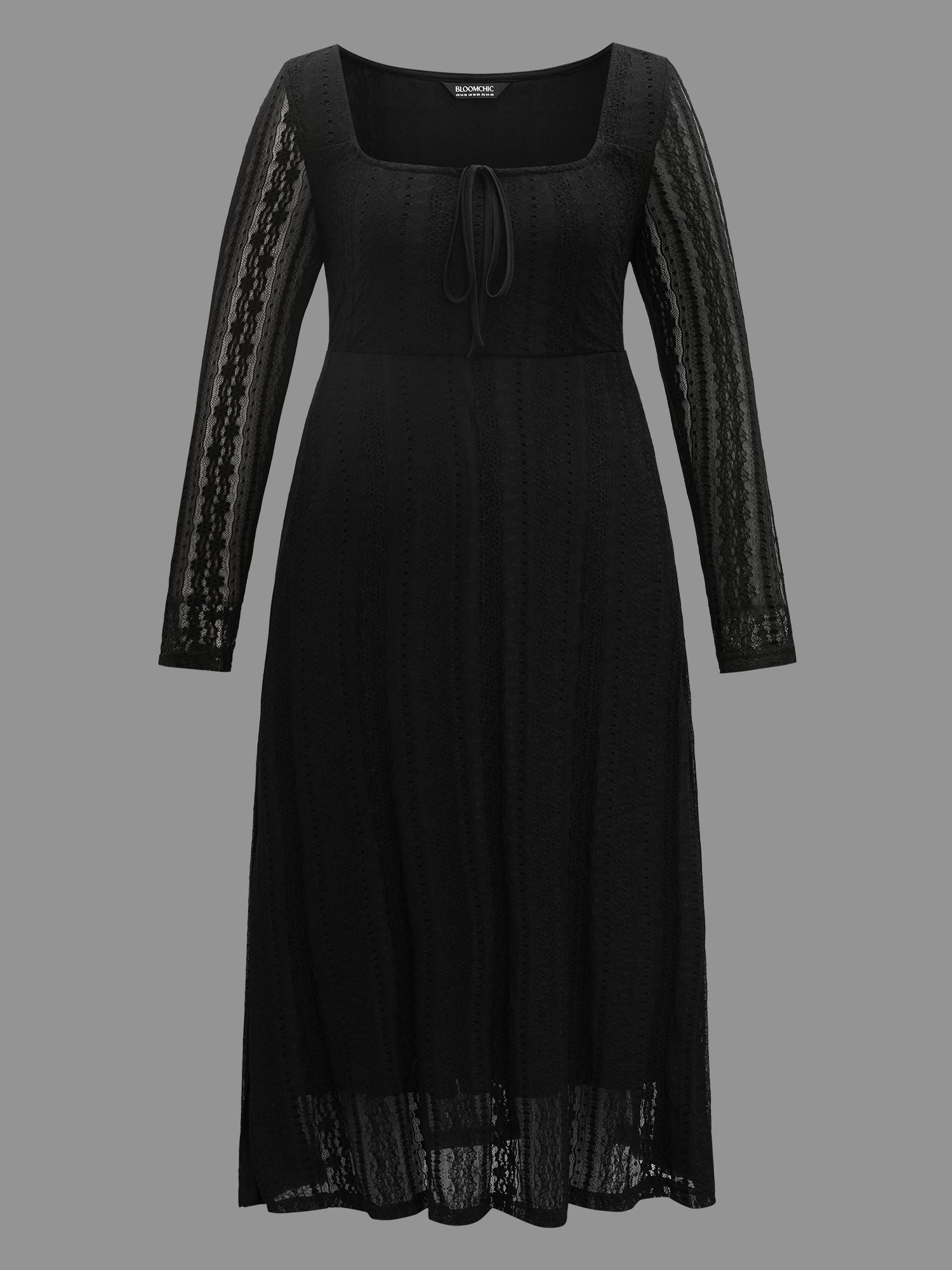 Lace Panel Square Neck Tie Knot Dress