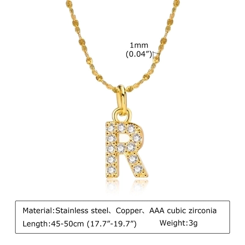 Minimalist Letter 201 Stainless Steel Copper Inlay Artificial Diamond Pendant Necklace