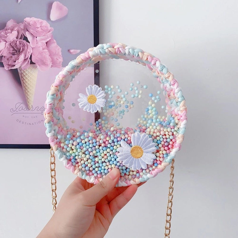 Women's Small Arylic Flower Cute Round Open Crossbody Bag