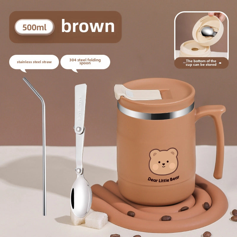 304 Stainless Steel Coffee Cup Water Cup Mug With Lid High-looking Male And Female Straw Cup With Spoon Can Be Used As LOGO