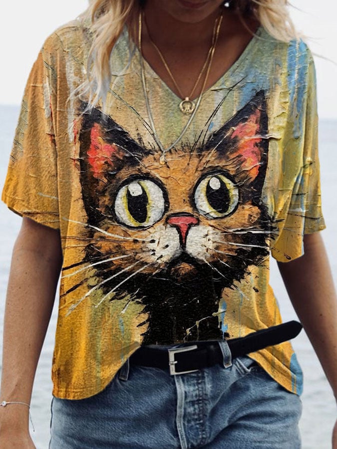 Women's Cat Print T-Shirt