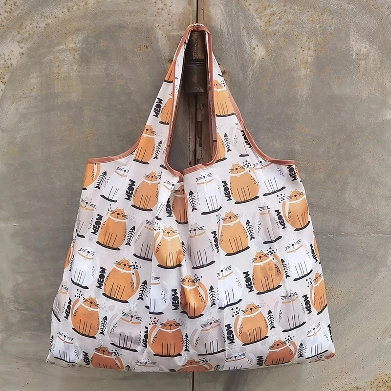 Printed Environmental Bag Large 210T Supermarket Folding Shopping Bag Thickened Tote Bag Shopping Bag
