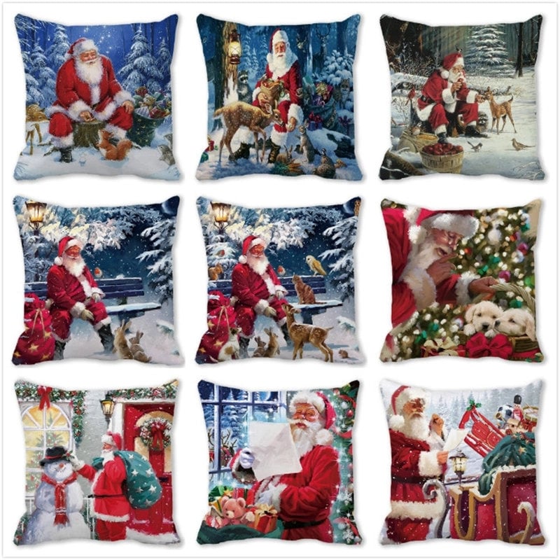 Christmas Pastoral Santa Claus Chemical Fiber Pillow Cases Couch & Sofa Decor