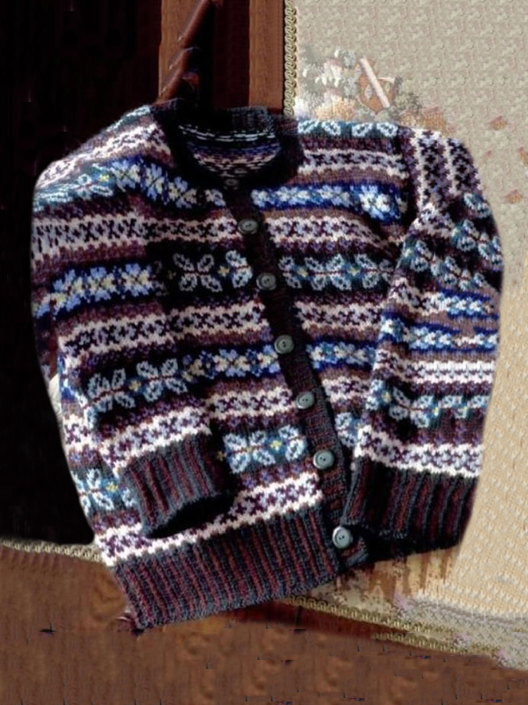 Vintage Fair Isle Icelandic Knit Jacquard Warmth Cardigan Unisex