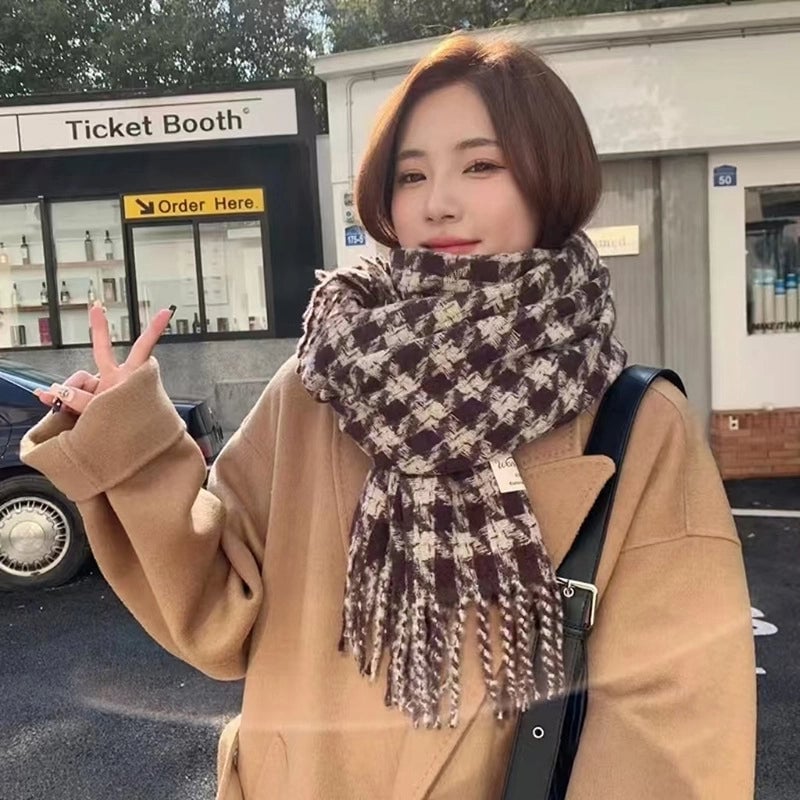 Women's Lady Minimalist Lattice Imitation Cashmere Scarf