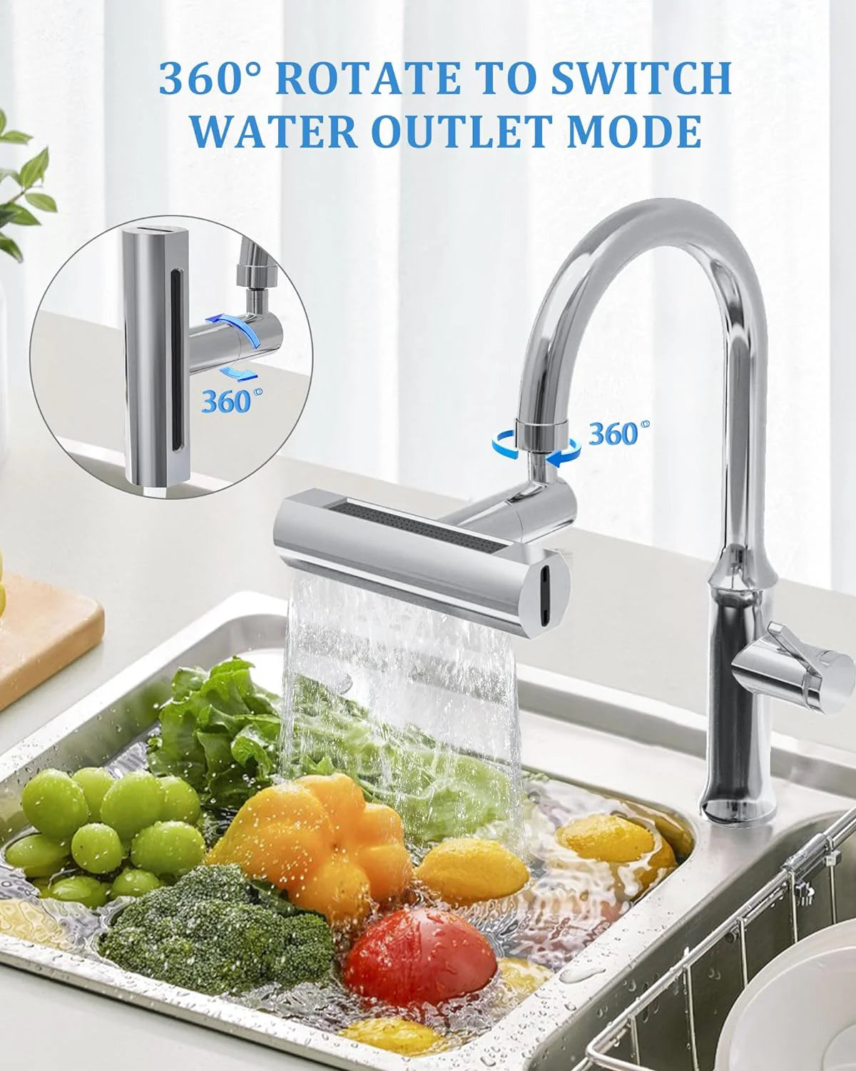 Kitchen Sink Splash Filter. 360° Rotation. 4 Modes