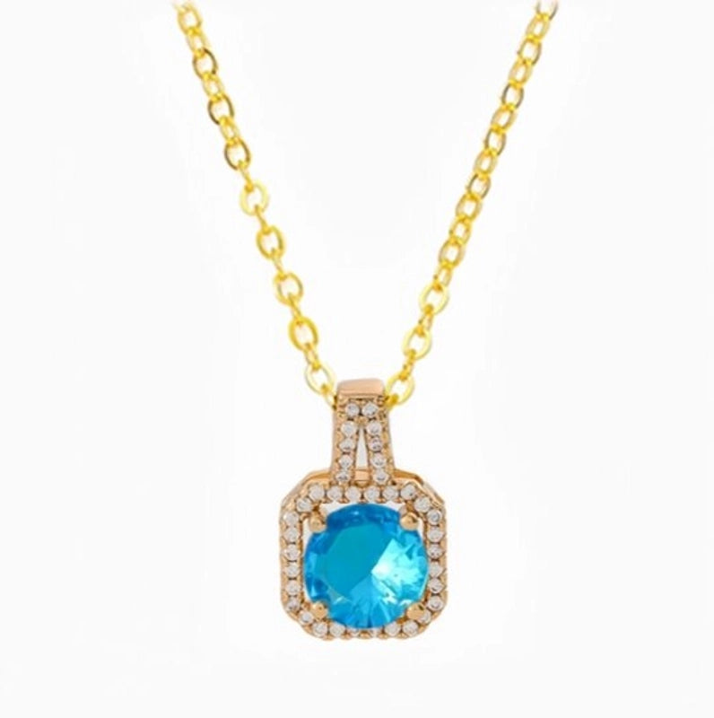 201 Stainless Steel White Gold Plated Gold Plated Classic Style Plating Inlay Square Glass Zircon Pendant Necklace