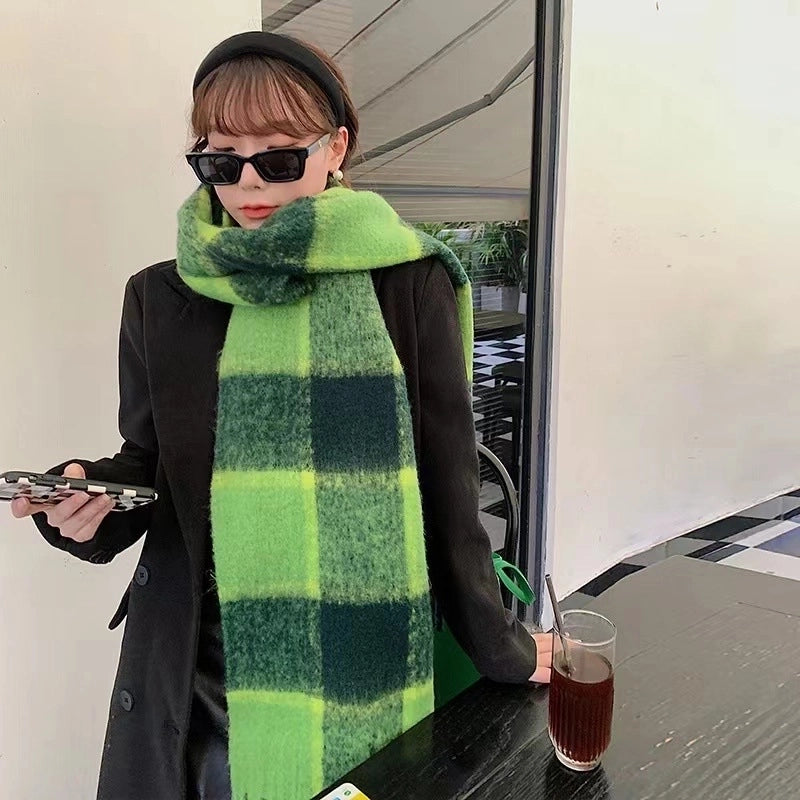 Mohair Nipped Color Scarf Cashmere Thickened Warm Scarf Shawl