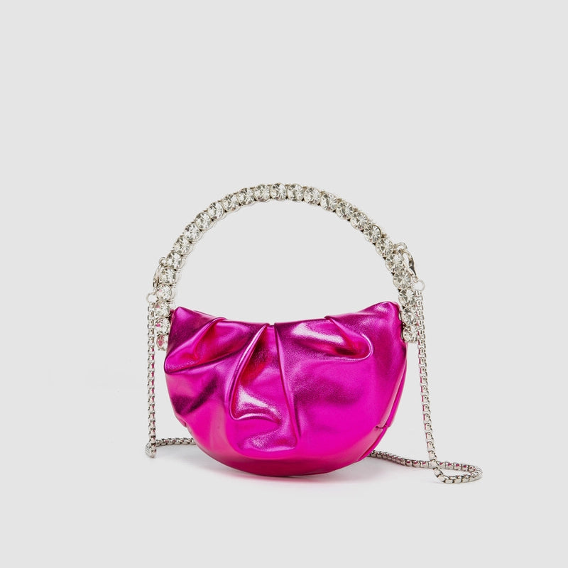 Silver Black Pink Pu Leather Solid Color Semicircle Evening Bags