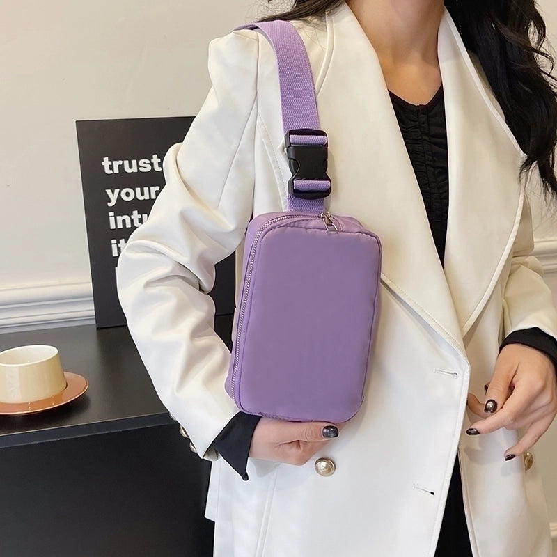 Women's Oxford Cloth Solid Color Classic Style Streetwear Sewing Thread Square Zipper Fanny Pack