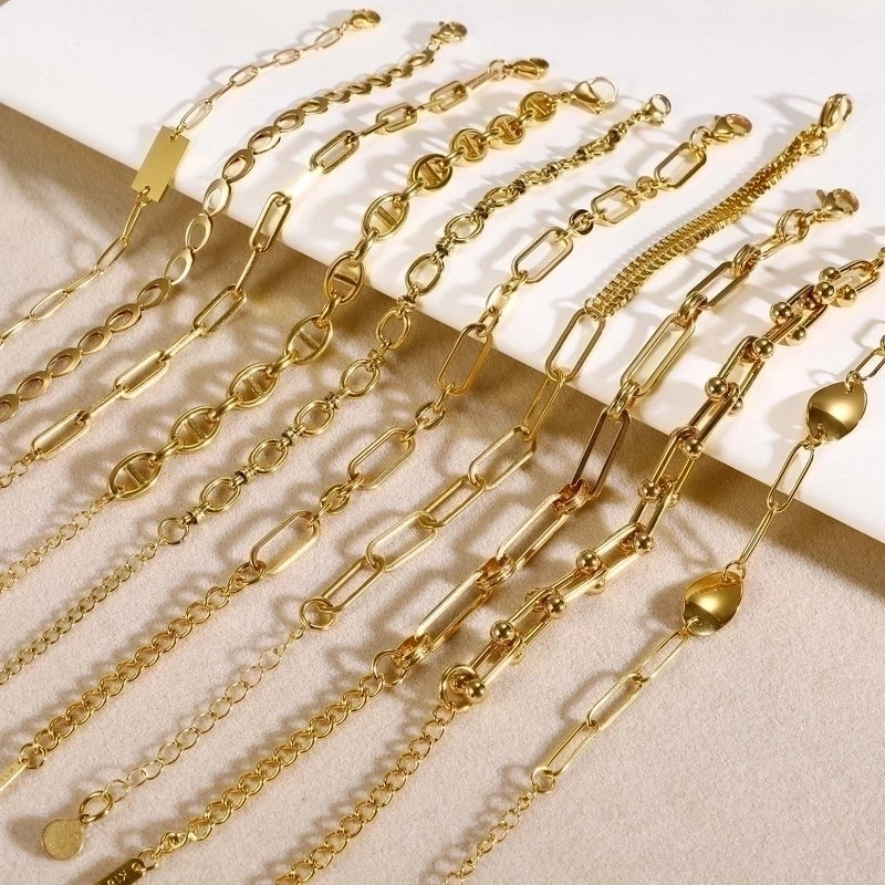 Solid Color 304 Stainless Steel 18K Gold Plated Bracelets In Bulk