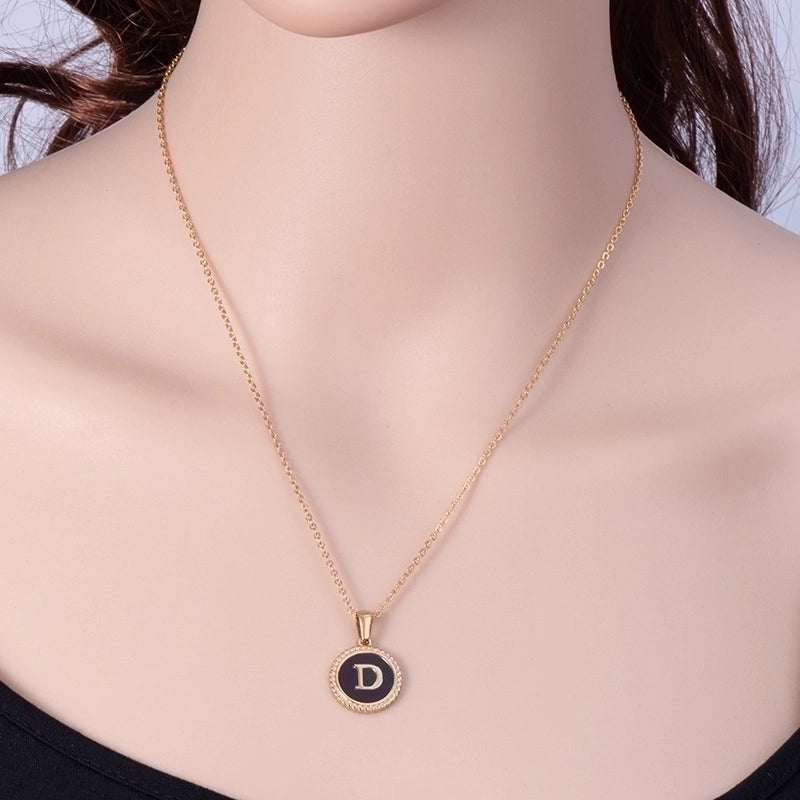 Fashion Round Letter 304 Stainless Steel 18K Gold Plated Enamel Gold Plated Pendant Necklace