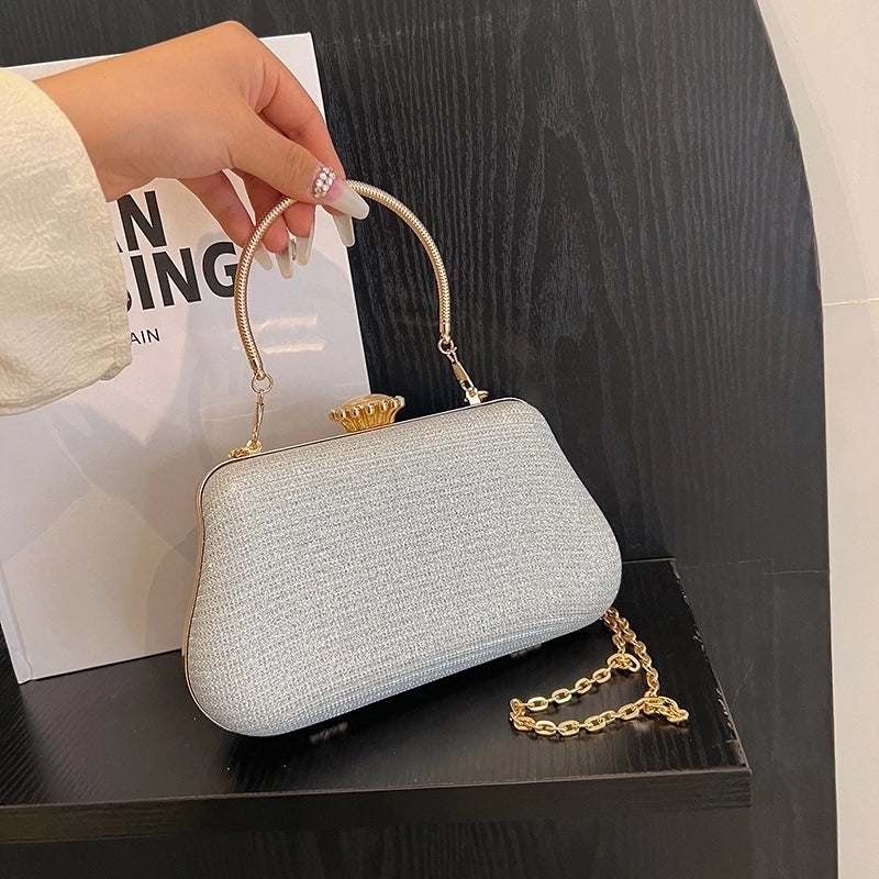 Pink Gold Silver Polyester Solid Color Square Evening Bags