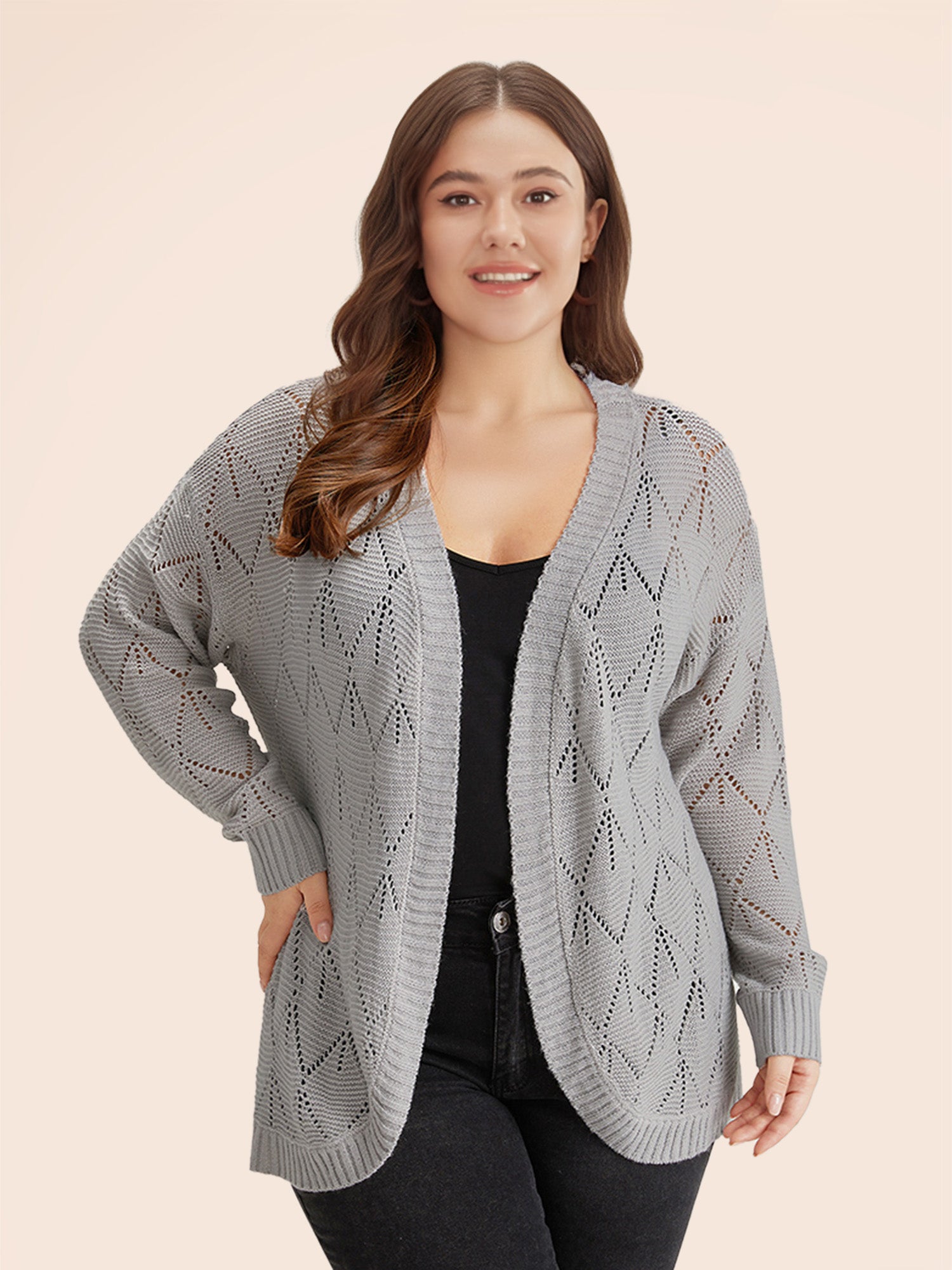 Geometric Hollow Out Open Front Cardigan