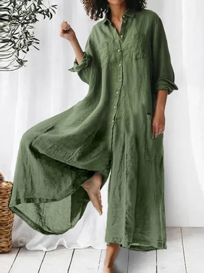 Fashion Casual Loose Long-Sleeved Jumpsuit