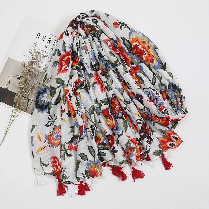 Women's Sweet Pastoral Flower Polyester Silk Scarf