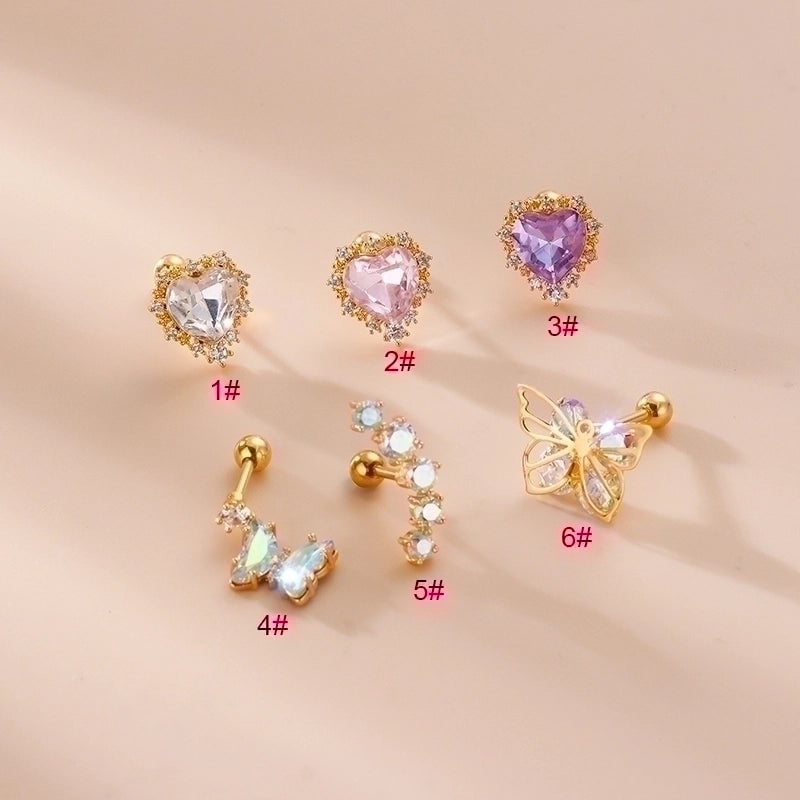 1 Piece Ear Cartilage Rings & Studs Fashion Heart Shape Butterfly 316L Stainless Steel  Copper Inlay Zircon