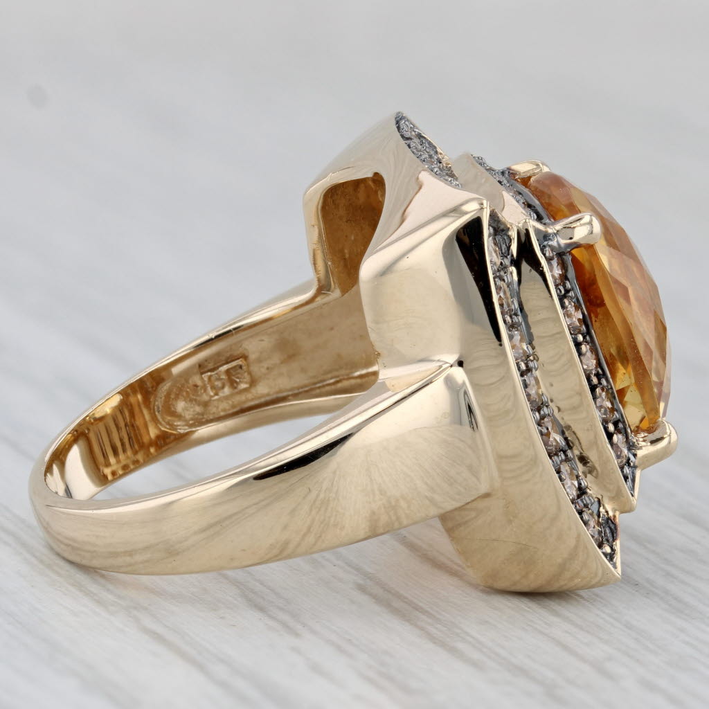 8.25ctw Citrine Champagne Diamond Halo Ring 14k Yellow Gold Size 8 Cocktail