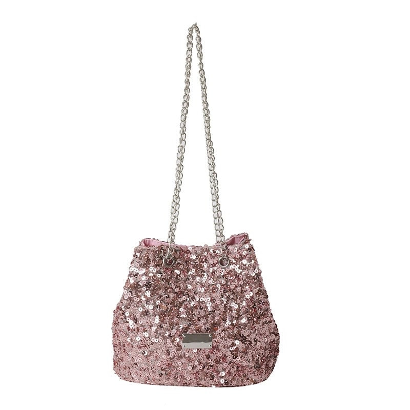 Women's Medium Sequin Solid Color Streetwear Bucket String Bucket Bag