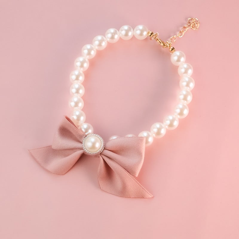 Vintage Bowknot Pearl Pet Necklace