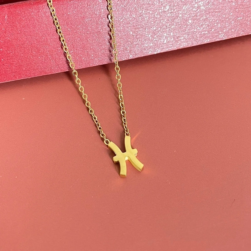 Simple Fashion Twelve Constellation Stainless Steel Geometric Necklace