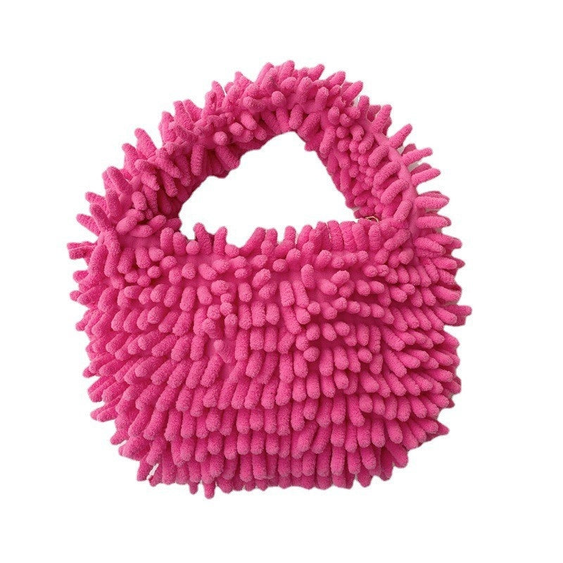 Women's Plush Solid Color Basic Classic Style Square Zipper Handbag