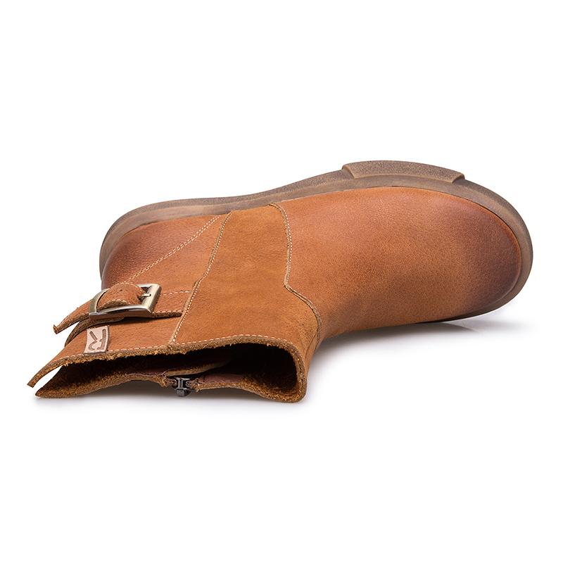 Waxing?Leather Ankle Boots Back Buckle Decorate Black/Coffee
