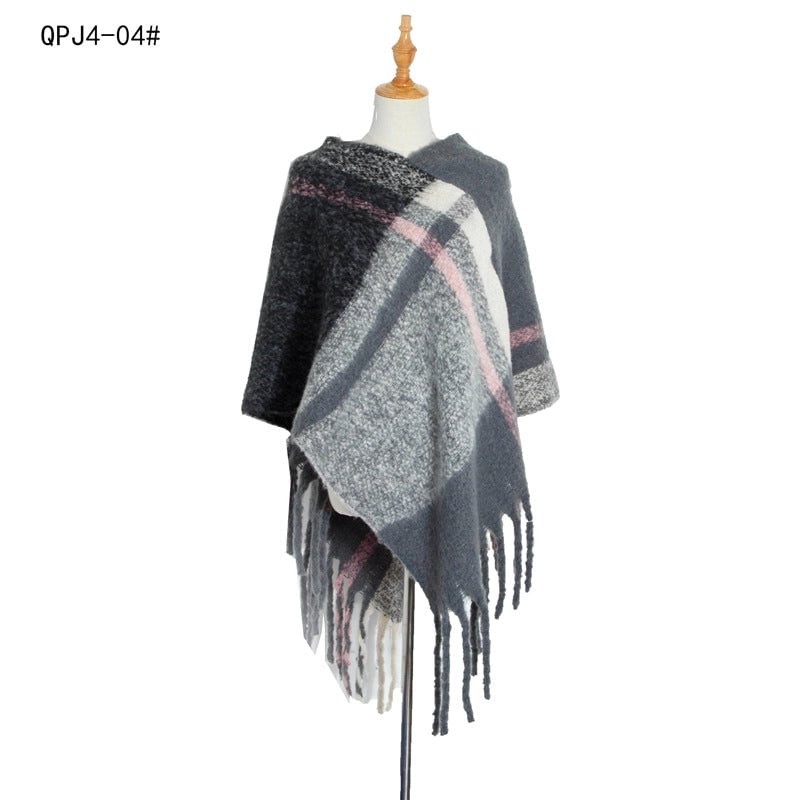 Hot Style New Autumn And Winter Women's Shawl Thick Tassel Loop Yarn Large Plaid Cloak