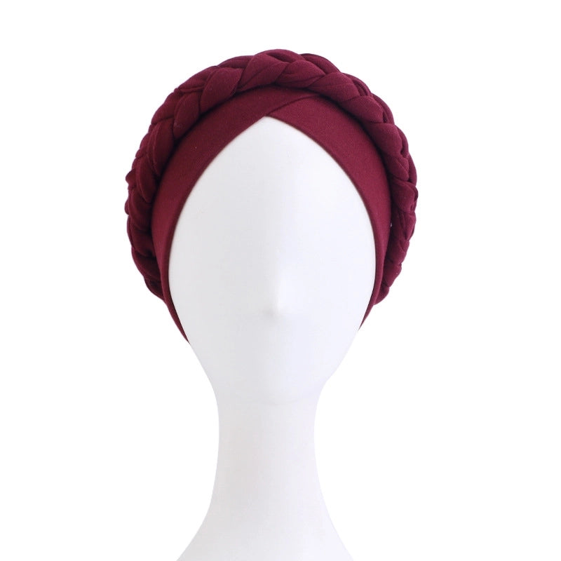 Ethnic Wind Twist Braid Turban Hat Wrapping Cap Solid Color Elastic Chemotherapy Cap Ethnic Cap JDT-429D