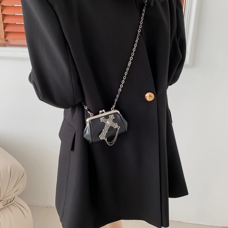 Halloween Women's Small Pu Leather Cross Skull Streetwear Buckle Crossbody Bag