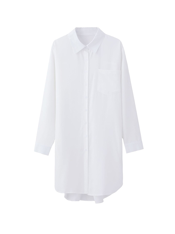 High-Low Irregular Clipping Solid Color Split-Joint Lapel Blouses