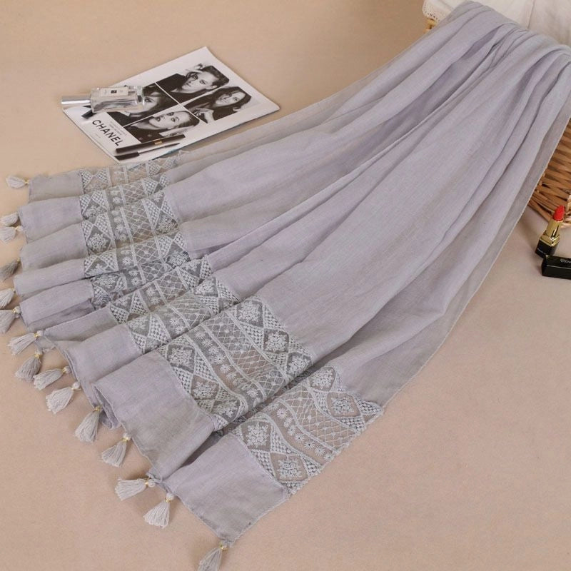 Fashion Lace Tassel Scarf Women's Solid Color Hanging Spring And Autumn Shawl Scarf