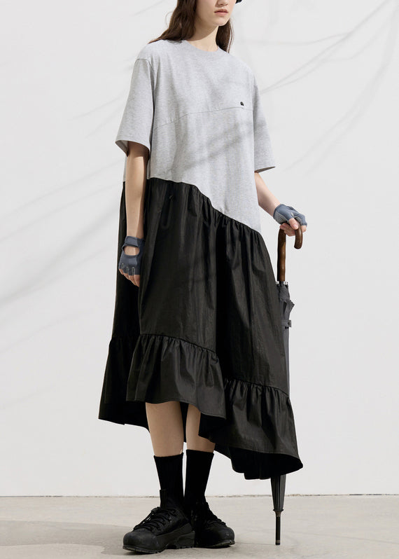 Original Design Colorblock Asymmetrical Patchwork Cotton Dress Summer