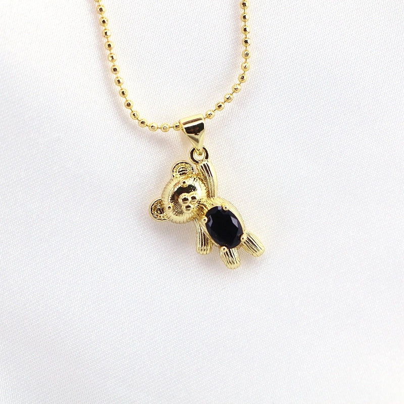 Fashion Simple Cute Copper Zircon Bear Colorful Gold-plated Clavicle Chain