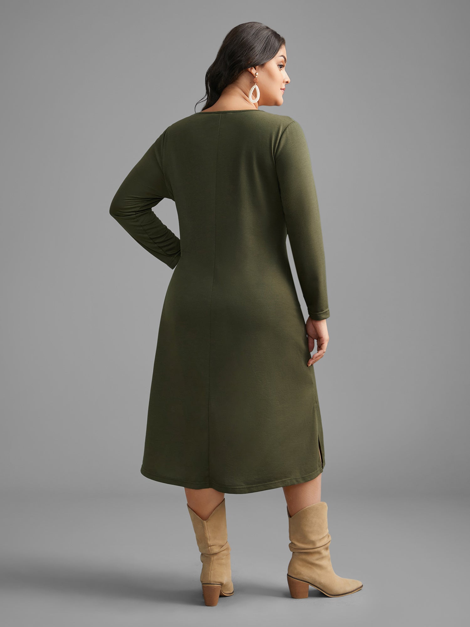 Textured Patchwork Button Detail Midi Dress