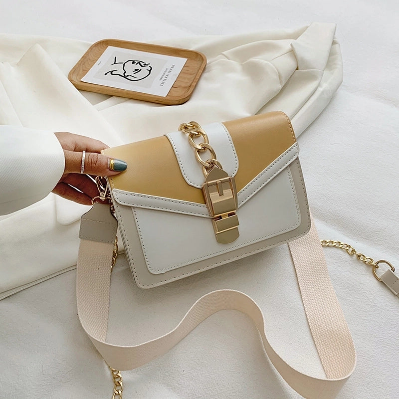 Women's Medium Pu Leather Color Block Streetwear Lock Clasp Crossbody Bag