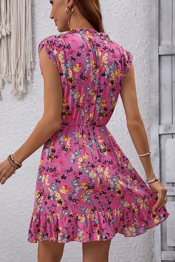 High Waist Floral Print Mini Dress
