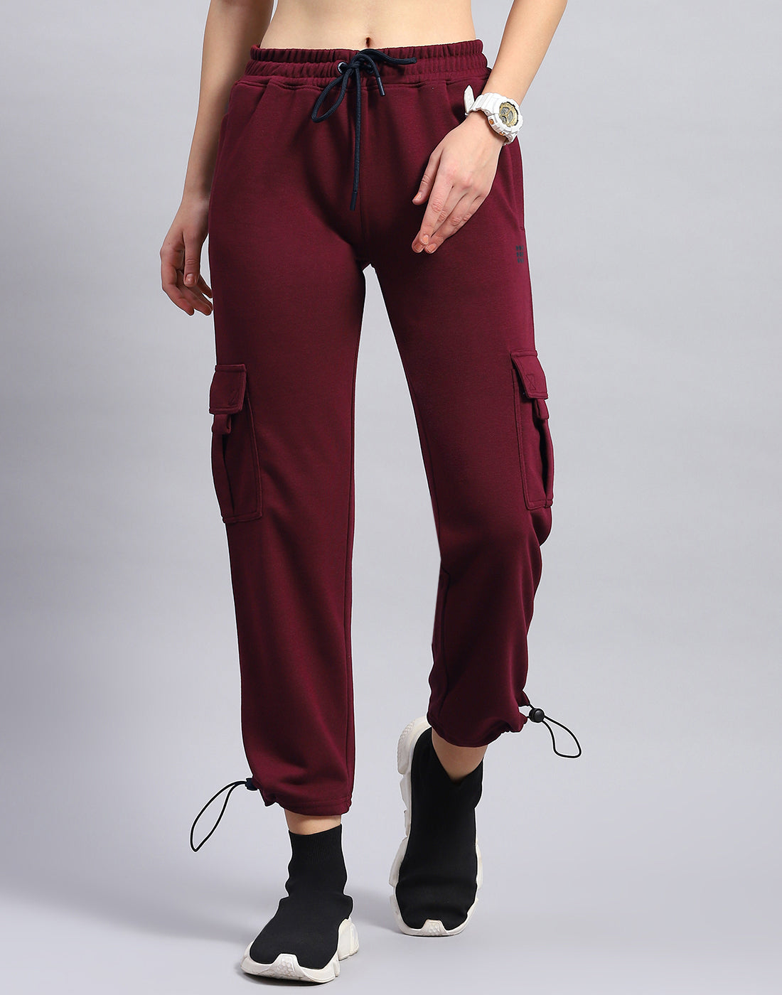 Women Maroon Solid Regular Fit Lower