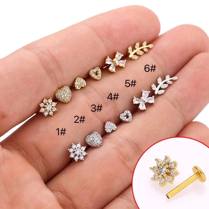 1 Piece Lip Rings Minimalist Commute Leaves Heart Shape Flower 316L Stainless Steel  Inlay Zircon 18K Gold Plated Ear Cartilage Rings & Studs
