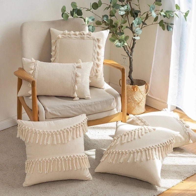 Fashion Tassel Solid Color Cotton Pillow Cases