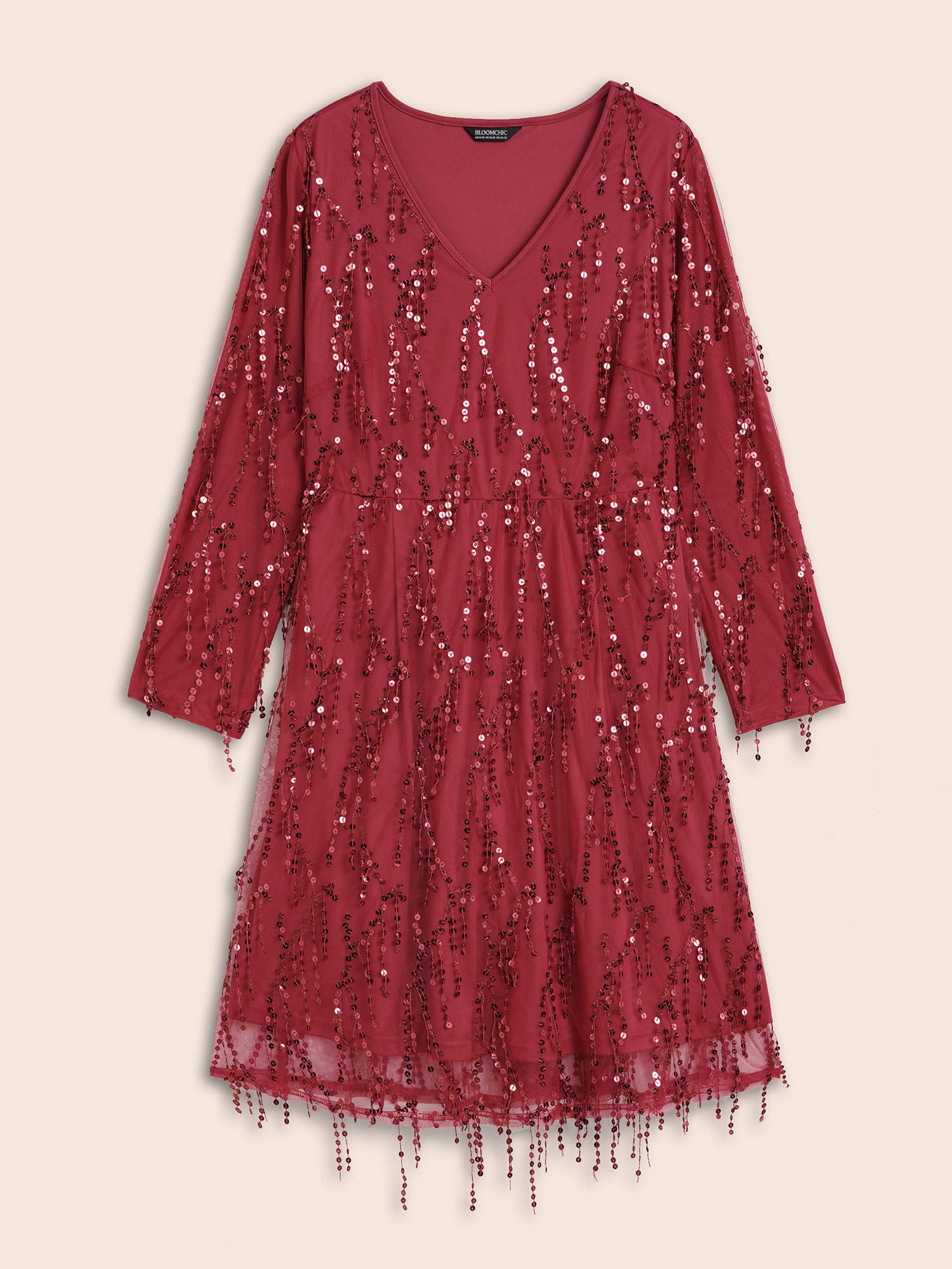 Sequin Fringe Detailing Elastic Waist Midi Dress